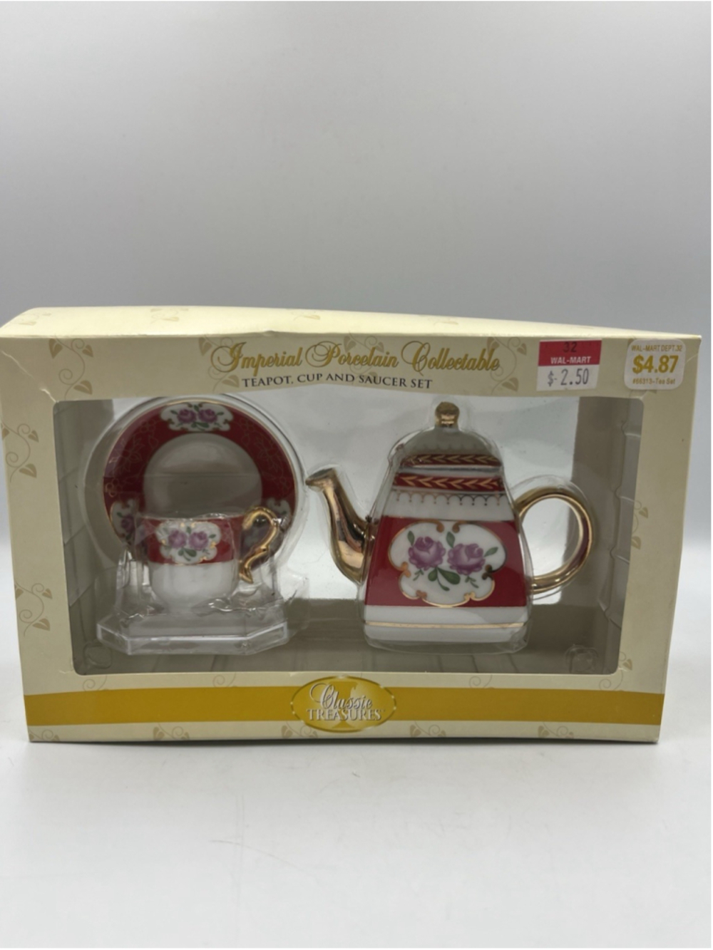 Vintage Imperical Porcelain Teapot Cup Saucer Pink Roses Cobalt Mini In Box new